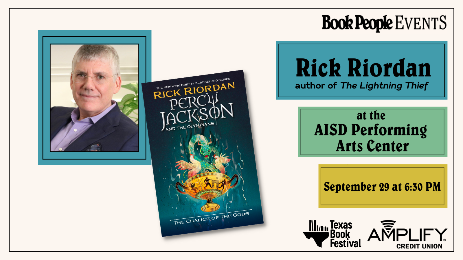 Rick Riordian at the AISD Performing Arts Center September 29 at 6:30 pm