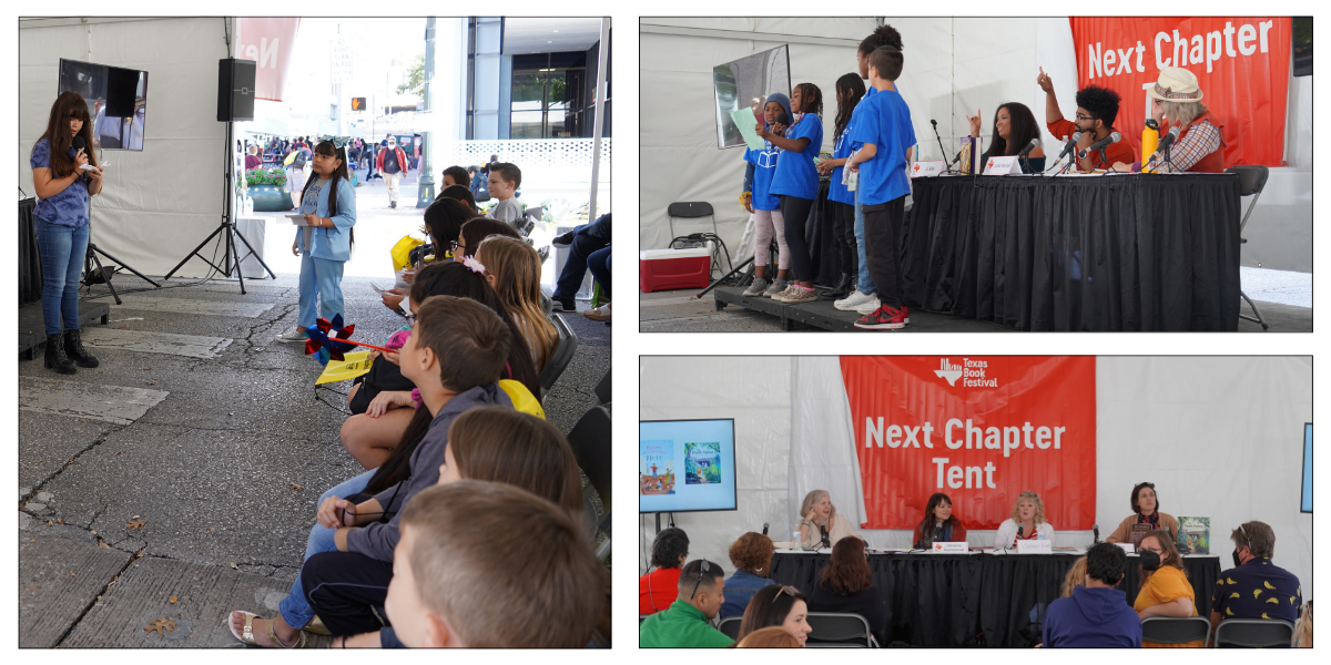 Students introduce middle-grade authors in the Next Chapter tent
